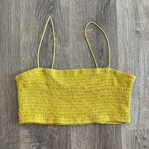 Maeve by Anthropologie Smocked Crop Tank Top Yellow Green - Size: Small